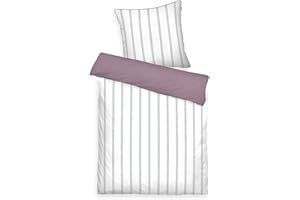 HERDING TOM TAILOR Satynowa bielizna, 60 x 80 cm + 140 x 200 cm, 100% bawełna, satyna, z farbiger Paspel am Kissen, Wendemotiv und Markenreißverschluss, CLASSIC SATIN Strings Weiß, Lila (Cozy Mauve, Fresh