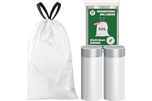 Yolaist 50L Bin Bags Heavy Duty (20 Count) - 30μm Thick Leak-proof Bin Bags 50 Litre with Drawstring, Fit 50L Kitchen & Commercial Bins