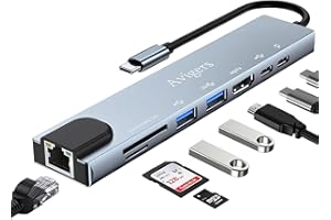AVIGERS USB C Hub with Ethernet Adapter, 8 In 1 USB C Multiport Adapter with 100W PD, 4K HDTV, USB 3.0/2.0, Type C Port, SD/TF Card Reader, USB c Port for iPhone 15/16/17, MacBook, iPad, Samsung, Surface, etc