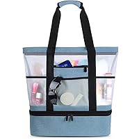 Strandtasche Groß Mesh Beachbag mit Wasserdichtem Kühlfach Hoch Kapazität Reißverschluss Sommer Tasche 41 * 15 * 51cm…