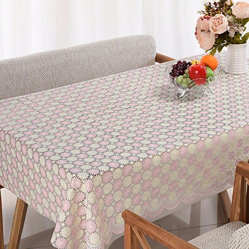 Dining Tablecloth,Sans Rincage Pvc Plastic Tablecloth Round Table, Coffee Table ,Rectangular Dining Table Mat, Pink ,60*136Cm