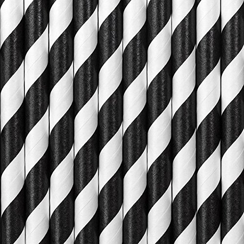 60-tlg. Set Papierstrohhalme Strohhalme MIX – Punkte Streifen – schwarz pink silber 20 cm - 3