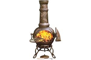 GREATGARDENSONLINE Gardeco Toledo Large Cast Iron Grapes Chimenea - Bronze TOLEDO115-GRA