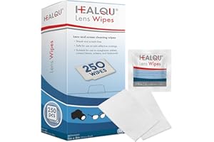 HEALQU Lingettes Nettoyantes pour Lunettes, Tablette, Smartphone, Appareil Photo, Écran, Clavier - Ne Raye Pas, Anti-Buée, Sèche Vite - 250 Sachets Individuels par Boite - Format Poche 12 x 15 cm
