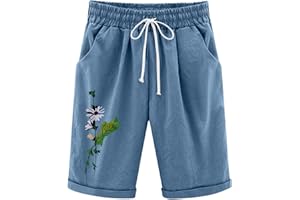 NUSGEAR 2022 Pantalones Corto Mujer Elástico algodón y Lino Playa Short con Bolsillo cordón Talla Grande cómodo Verano Casual Yoga Gimnasio Ejercicio Deportivo Degradado impresión Pantalones Cortos