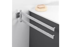 Auralum Portasciugamani con foratura – Portasciugamani da bagno girevole a 180° e pieghevole – Portasciugamani in acciaio inox con braccio di 40 cm, per bagno – con accessori di montaggio