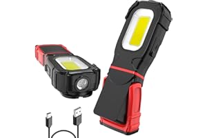 AuRiver Lampada da lavoro a LED, girevole a 360°, 3 modalità di luce, lampada da officina a LED, con base magnetica e gancio, luci di ispezione COB per riparazione, garage, campeggio