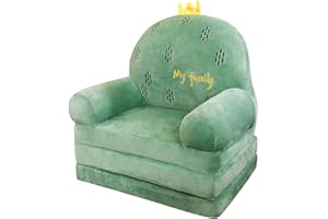 YINGUO Lendenwirbelstütze Sitzkissen Plüsch Faltbar Kindersofa Rückenlehne Sessel 2 In 1 Faltbare Kinder Sofa Niedlich Cartoon Faul Sofa Kinder Flip Open Sofa Bett Für Wohnzimmer Schlafzimmer (Grün,