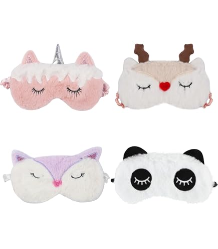QLEUIFT 2 pcs Maschera per Dormire Animale, 3D Maschere da Sonno in Peluche Soffice Morbido, Benda Occhi per Dormire Peluche dei Cartoni Panda Simpatico per Bambini Adulti, Versione panda e unicorno
