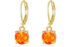 CiNily Round-Cut Opal Dangle Earrings, Green Fire Opal Rhodium Plated Women Jewelry Leverback Gemstone Drop Earrings