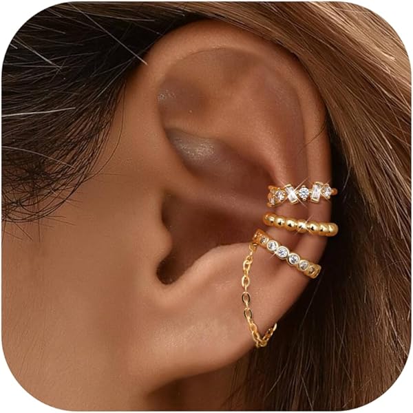 4 Paar Ear Cuff Wrap Crawler Hook Oorbellen Vergulde Rhinestone Crawler
