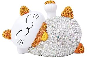 FIYSON Glückskatze Solarbetriebene Winkende Katze Niedliche Maneki Neko Glückskatze Figuren Winkender Arm faul liegende Katze Glück verheißend Fengshui Dekor für Zuhause,Auto-Dekoration,10x6cm (Gold)