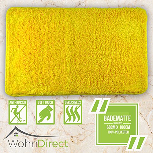Designer Badematten 3er SPAR-SET | 3 x Flauschige Badvorleger 45 x 45 cm + 50 x 80 cm + 60 x 100 cm | Rutschfest & Waschbar | Geeignet für Fußbodenheizung & Badezimmer | Gelb | – MIT WC-AUSSCHNITT - 8