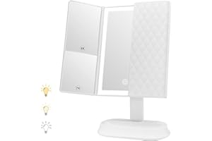 Auxmir Miroir de Maquillage LED, Miroir Maquillage Lumineux Grossissant 7X/5X/1X, Miroir Éclairé Triptyque avec 60pcs LED, Écran Tactile, Alimentation Double, Rotation à 90° pour Maquillage et Rasage