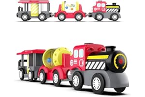 TOPLIVING Accessoires de voie ferroviaire en bois - Train de locomotive à piles - Jouet de chemin de fer magnétique pour les tout-petits - Moteur puissant qui célèbre le train