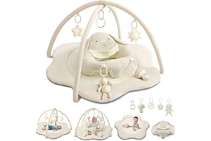 Suihuooo 3-in-1 Baby Play Mat, Baby Seats for Infants to Sitting Up, Mats for Floor Play with 5 Detachable Toys, Baby Gym for Babies 0-6 6-12 Months, Beige