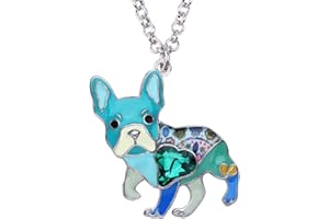 BONSNY Enamel Alloy Rhinestone French Bulldog Necklace Dog Pendant Cute Jewellery for Women Girl Charm Gift