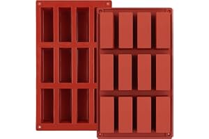 JOERSH 2pcs Granola Bar Mold, Rectangle Silicone Candy Molds for Baking Energy Bars Chocolate Bar Mold/Protein bars/Ganache/Brownie/Cheesecake/Cornbread/Pudding, 12-Cavity Butter Mould