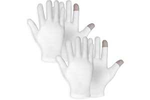 WLLHYF 2 Pares de Guantes Hidratantes, Algodón Blanco Guantes de Pantalla táctil para Mujeres Hombres Durante la Noche Hora de Dormir Loción Nocturna Manos Secas Spa Cosméticos Guantes Hidratantes