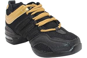 Yudesun Mujer Zapatos Aire Libre Deportes Danza - Mujeres Lona Cordones Suela de Goma Zapatillas Practicidad Running Sneaker Jazz Contemporáneo Baile Informal Oro Negro (Los Zapatos Son más pequeños)