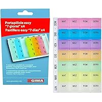 GIMA Portapillole settimanale, con 7 moduli estraibili di colori differenti, scritte in italiano