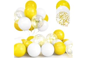 YOYOIN 30Pcs Palloncini Gialli, 12 Pollici Oro Confetti Palloncini, Lattice Elio Gialli e Bianchi Palloncini con Compleanno Matrimonio Anniversario Bambini Baby Shower Feste Decorazioni