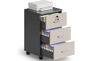 Warmiehomy 3 Drawer Lockable Filing Cabinet, Mobile Under Desk Drawers with Storage, Office Drawers File Cabinet for Letter / A4 Paper/Document, Printer Stand Home Office, White + Grey