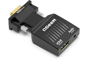 QGeeM Adattatore da VGA a HDMI, con uscita video audio/1080p, da VGA a HDMI (da maschio a femmina), adattatore per monitor, computer, laptop, proiettore, convertitore da VGA a HDMI