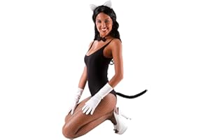 Carnival Toys Set travestimento da gattina composto da cerchietto, coda e papillon in tessuto nero. Il cerchietto ha due piccole orecchie triangolari, la coda ha un comodo elastico per indossarla alla cintura, mentre il papillon ha un morbido elastico regolabile.