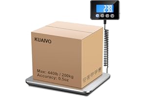 KUAIVO Postal Scales, 440lb/200kg High Accurate Digital Parcel Scales with Hold/Tare Function, Parcel Weighing Scales for Luggage, Package, Warehouse, 2 AAA Batteries and Charging Cable Included