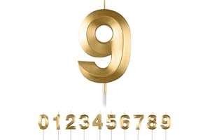 MACLUNAR 9th Birthday Number Candles - 3D Gold Number 9 Candle for Boys & Girls Birthday Party Cake Toppers
