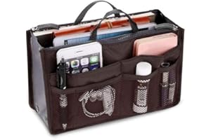 Tixiyu Wielofunkcyjny organizer na torebki dla kobiet, podwójny zamek błyskawiczny, organizer na torebkę, organizer do makijażu podróżnego, kawowy, czarny, 28 x 16,5 x 8,5 cm, czarny, 28 x 16.5 x 8.5