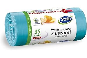 STELLA PACK STELLA 009718 Lot de 30 sacs poubelle avec anses pour ordures ménagères et bureau en film haute densité Turquoise 35 l