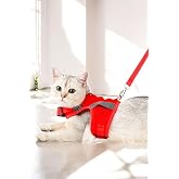 Kedi Tasması G&ouml;ğ&uuml;s Boyun Tasma Seti Sevk Kayışlı Terletmeyen Nefes Alan Reflekt&ouml;rl&uuml; Tasma (S, KIRMIZI)