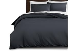 IR IMPERIAL ROOMS Imperial Rooms Double Duvet Cover Set Brushed Microfiber Plain Bedding Charcoal Bed Set with Pillow Cases Ultra Soft Button Closure Quilt Cover (200 x 200 Cm)
