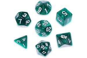 ABEILLO Zestaw kości Dungeon and Dragons, 7 szt., fioletowa, mgławica, kości wielościenne, RPG, gry stołowe, D&D D20, D12, D10, D8, D6, D4, ciemnozielone