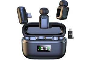 XIXIXIAXIA Wireless Lavalier Microphone with LED Display, Lavalier Microphones Clip on Mic With Noise Reduction, for Video Recording, Tiktok, Youtube, Vlog Podcast Content Creator (Dark Black)