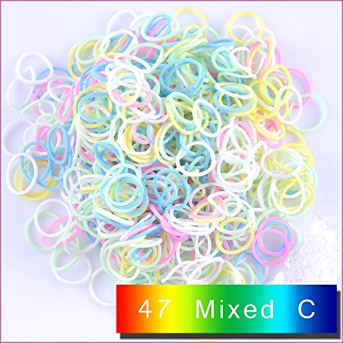 Kirinstores (TM) 600 gomas elásticas y 24 cierres, recambios para loom arco iris, para hacer pulseras y vestidos.