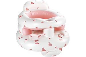 HVYGSS Inflatable Baby Seat with Tray, Comfortable Sit Me Up Floor Seat for Kids Learning to Sit, Portable Built in Air Pump Blow Up Baby Chair, Sitting Support Infant Chair for 3 Months Up (Pink Guardrail)