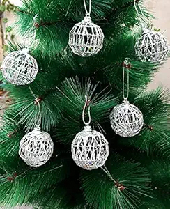 Forty Wings 6 Pcs Net Silver Balls Christmas Tree Ornaments Xmas Tree hangings Ornaments Christmas decore