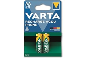 ‎VARTA VARTA Baterie AA, ładowalne, opakowanie 2 szt., Recharge Accu Phone, ładowalna bateria, 1600 mAh Ni-MH, gotowy do użycia, nadaje się do telefonów bezprzewodowych