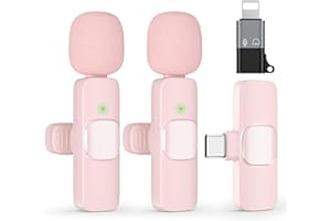 KUKIHO Microfono lavalier wireless per telefono, tablet e smartphone Android, confezione da 2 microfoni a clip Microfono wireless plug-and-play con riduzione del rumore