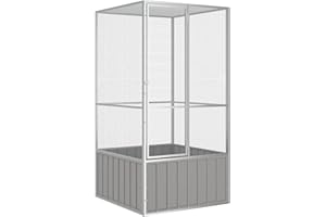 Yolola Vogelkäfig Vogelvoliere Innen Außen Aufzuchtkäfig All-in-One-Vogelkäfig Außenvoliere Käfig Vogelhaus Voliere Grau 111x107x211,5 cm Verzinkter Stahl