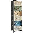 CAIYUN Chest of Drawers Bedroom with 6 Drawers, Tall Fabric Dressers with Flower Printing, Dresser for Entryway Hallway Living Room, Closet Storage Drawer, Bedside Table