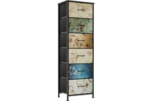 CAIYUN Chest of Drawers Bedroom with 6 Drawers, Tall Fabric Dressers with Flower Printing, Dresser for Entryway Hallway Living Room, Closet Storage Drawer, Bedside Table
