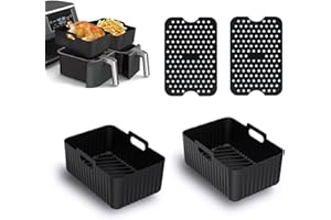 PUO Air Fryer Liners, Air Fryer Accessories for Ninja, Set of 4 Airfryer Silicone Tray Pot Reusable Ninja Air Fryer Accessories for Ninja Dual AF300UK AF400UK AF451UK Tower T17088 Black