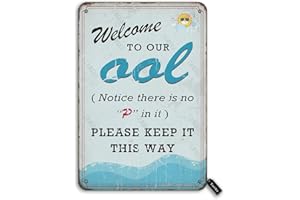 TARIKA Welcome to Our Ool No Pee in Pool Swim 20,3 x 30,5 cm Blechschild Retro-Look Dekoration Malerei Schild für Zuhause Schwimmbad Fluss Strand Bauernhaus Garten Outdoor Lustige Wanddekoration