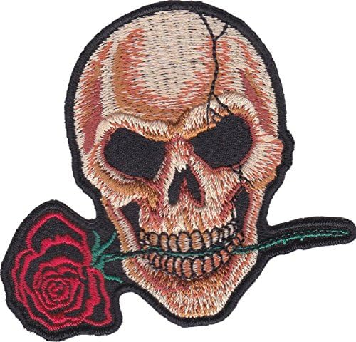 Iron on Patch Sew on Embroidered patches Skull with Rose Gothic MC Biker