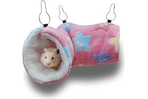 QeeHeng Meerschweinchen Frettchen Ratten Hängematte – Meerschweinchen Hängetunnel Bett Haustier Hängematte für Kleintiere Hamster Chinchilla Gleiter Frettchen Versteck Schlafkäfig-Zubehör, Rosa