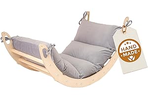 WoodsCraft Kletterbogen mit Kissen - Holz Klettergerüst Indoor - Hypoallergen Kissen für Kletterbogen, Holzwippe, Bogenwippe - Montessori Kletterspielzeug - Baby Klettern Indoor - Wippe Kinder
